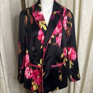 Torrid Black and Pink Floral Satin Blazer